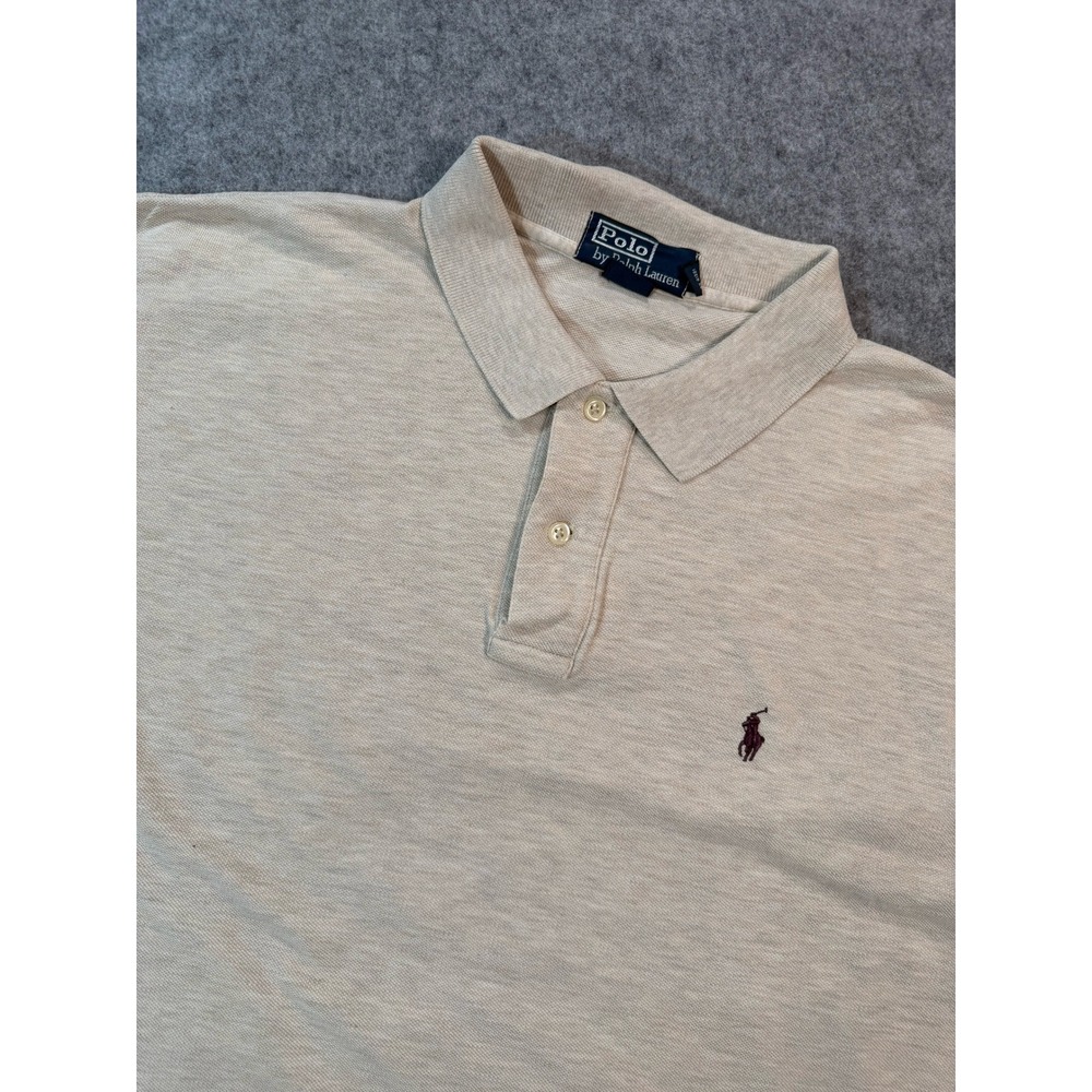 Polo Ralph Lauren Mens XL Long Sleeve Polo Shirt Beige Heather Cotton Pique